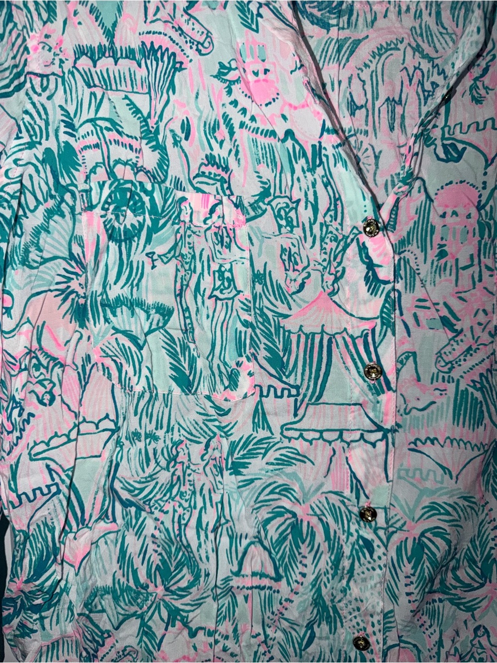 Lilly Pulitzer Pink & Teal Button-Down Shirt - Picture 2 of 3